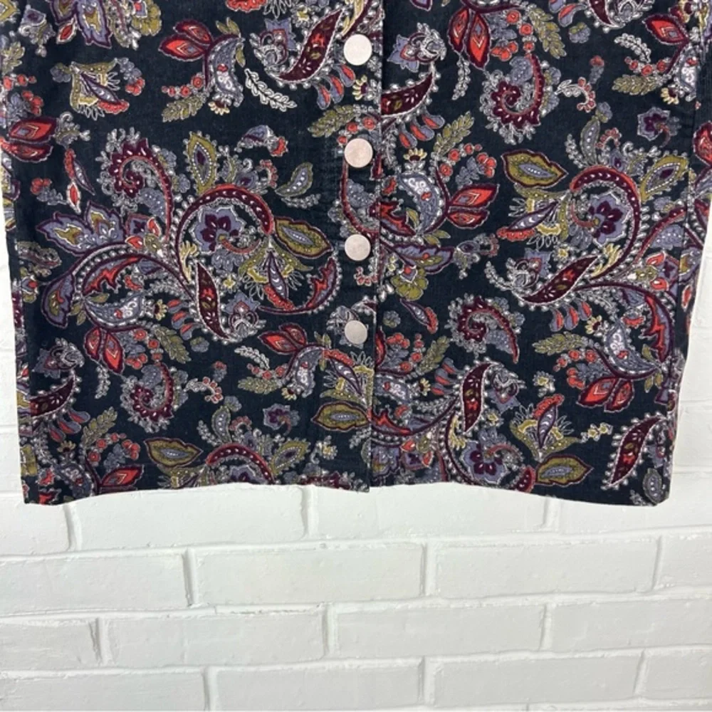 LOFT Paisley Floral Corduroy Button Front Skirt Size 6